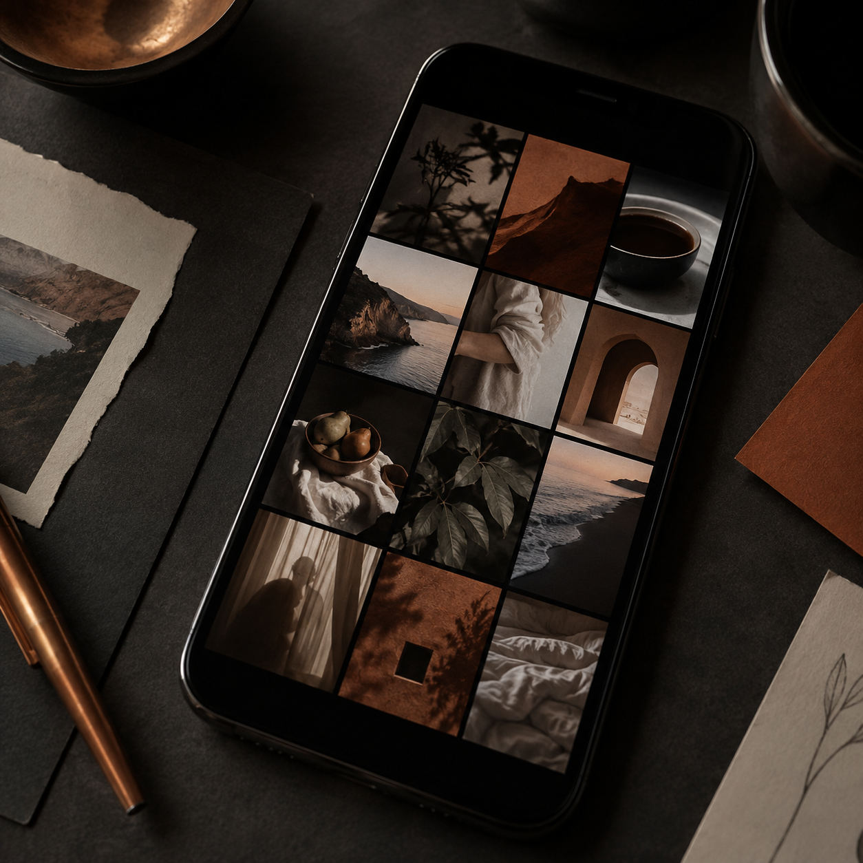 Phone displaying an editorial visual feed