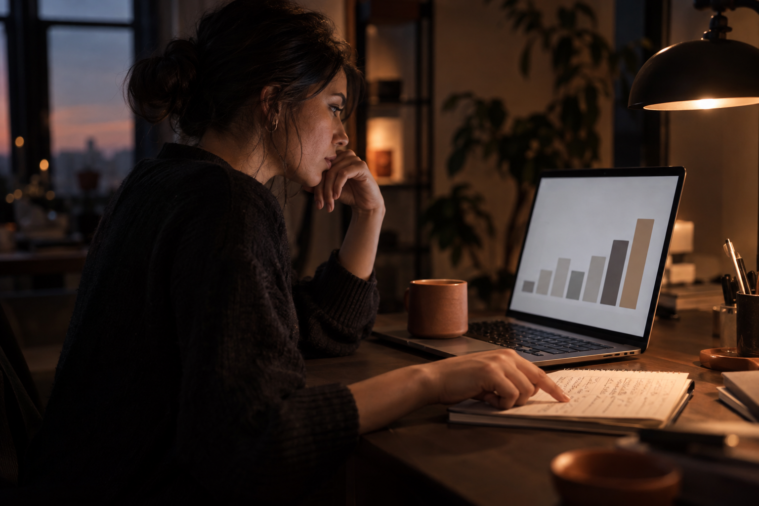 Strategist reviewing audience research at a laptop