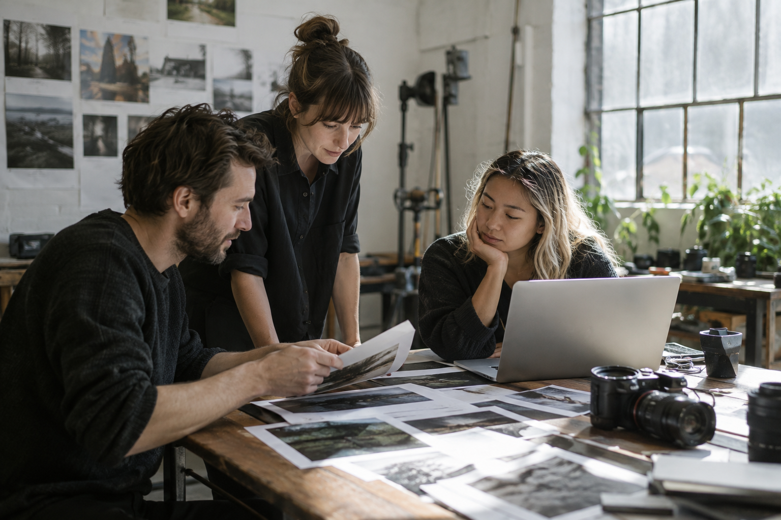 Creative collaborators reviewing content together